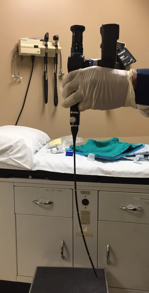An endoscope used to examine the nose